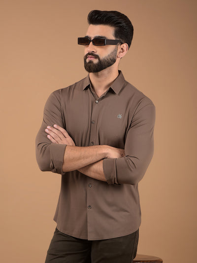 Brown Jacquard Knitted Shirt