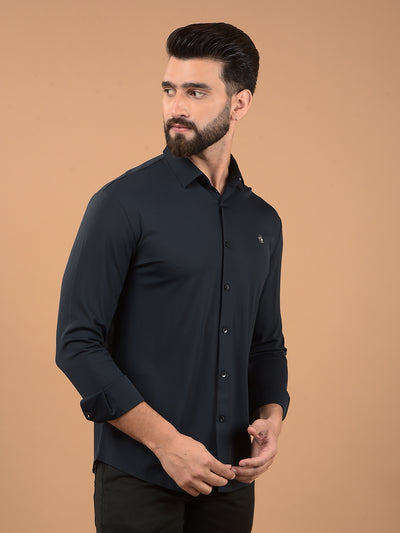 Blue Jacquard Knitted Shirt