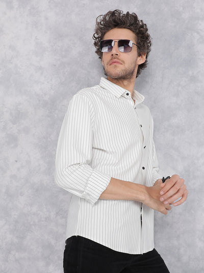 White Vertical Stripes Knitted Shirt-Men Shirts-Crimsoune Club