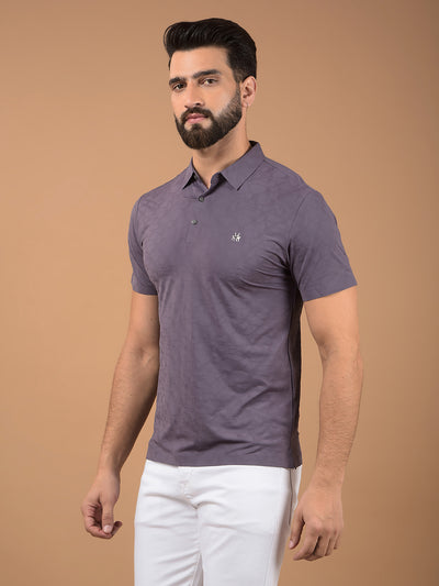 Purple Printed Polo Neck T-Shirt