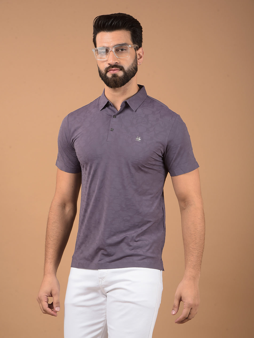 Purple Printed Polo Neck T-Shirt