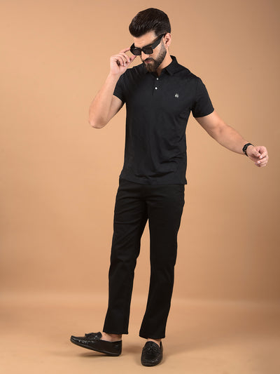 Black Printed Polo Neck T-Shirt