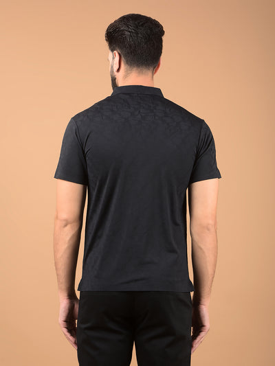 Black Printed Polo Neck T-Shirt