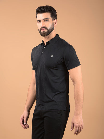 Black Printed Polo Neck T-Shirt