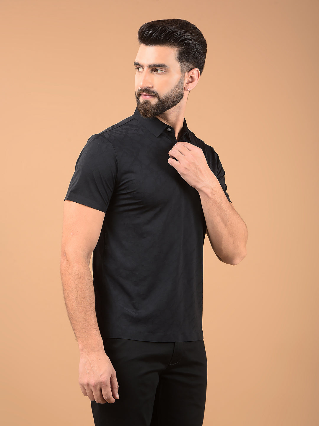 Black Printed Polo Neck T-Shirt