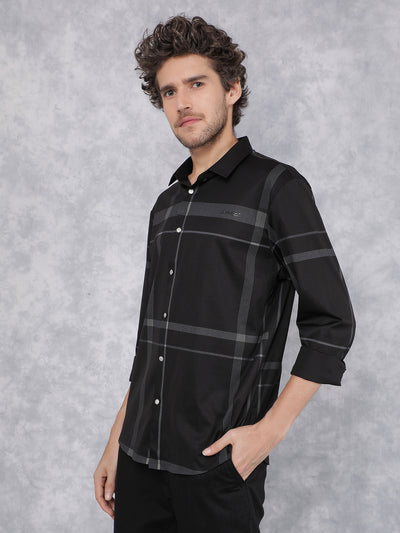 Black Checkered Shirt-Men Shirts-Crimsoune Club