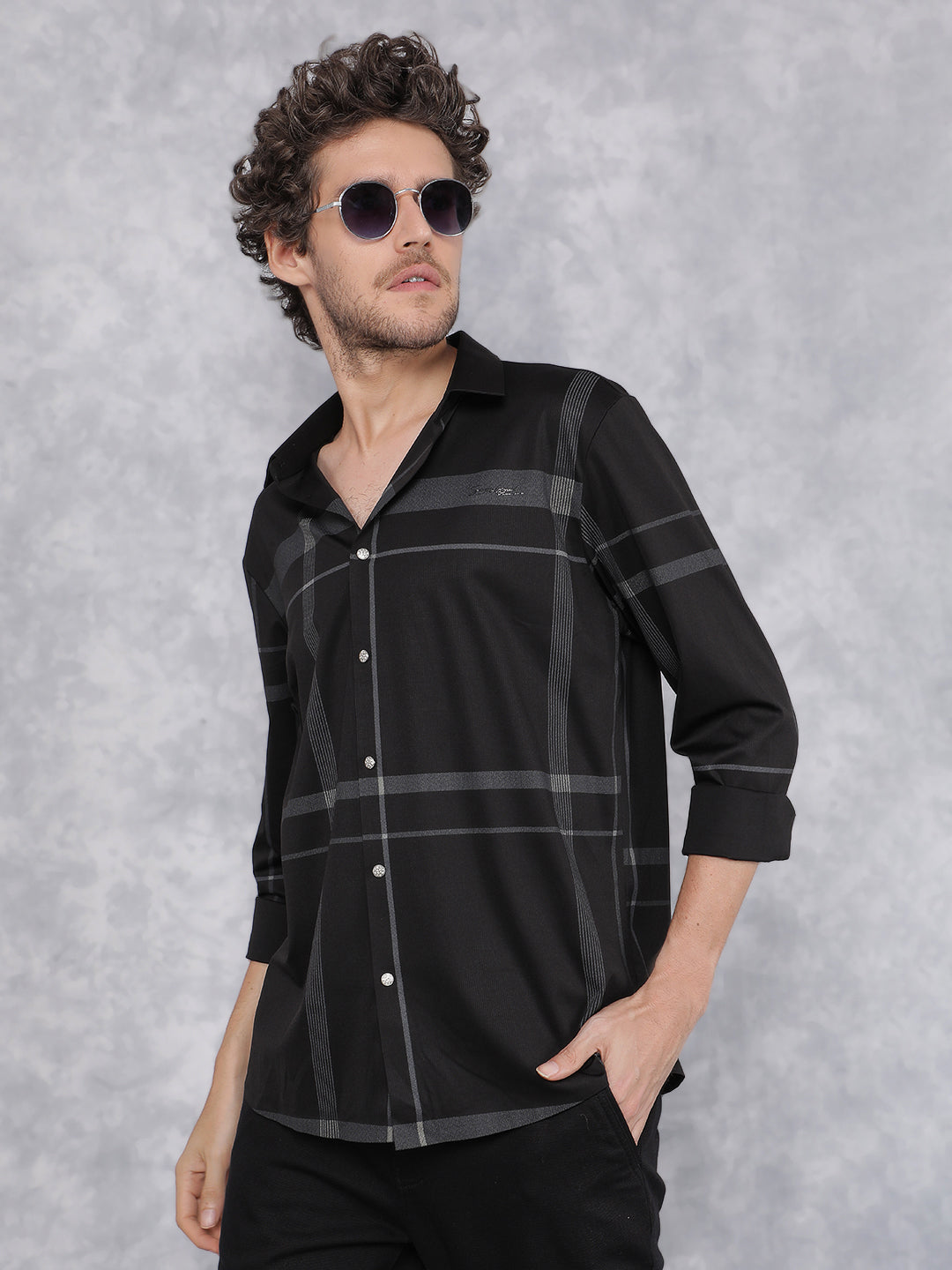 Black Checkered Shirt-Men Shirts-Crimsoune Club