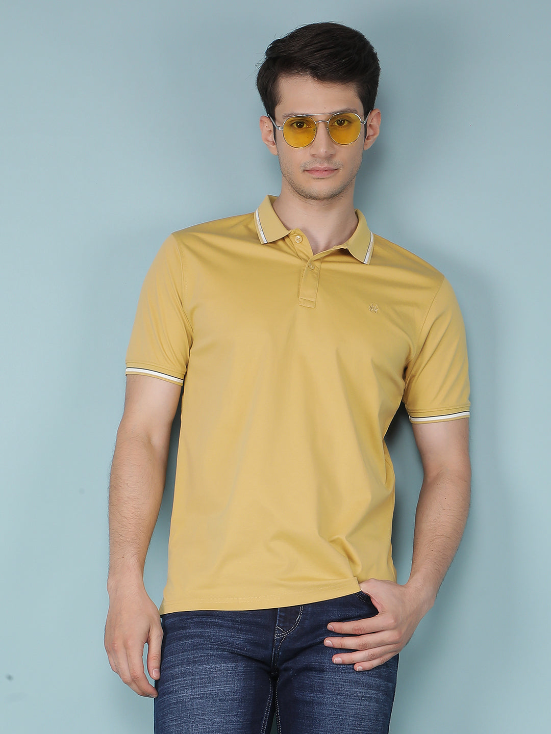 Mustard Polo Neck T-Shirt-Men T-Shirts-Crimsoune Club