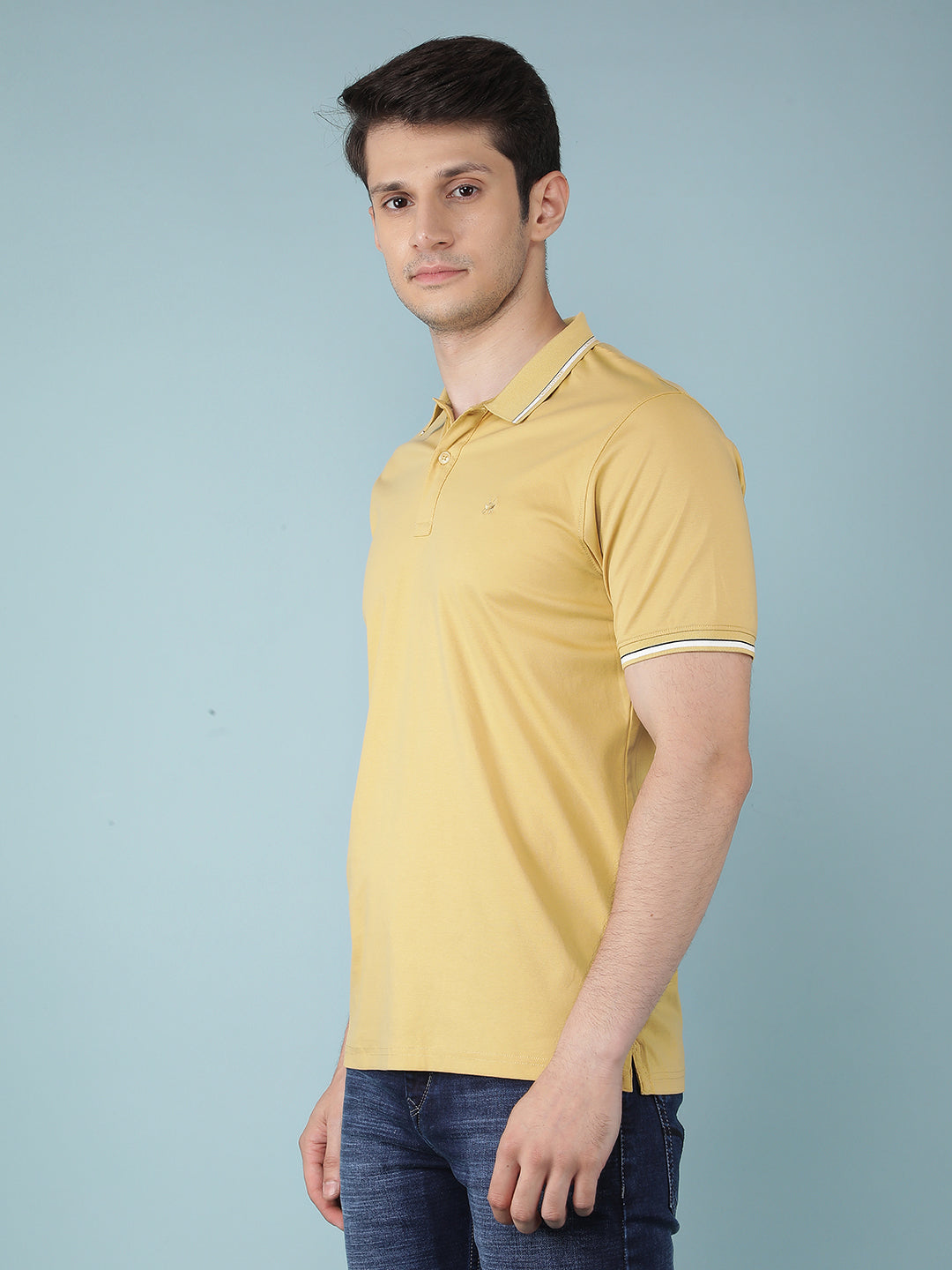 Mustard Polo Neck T-Shirt-Men T-Shirts-Crimsoune Club