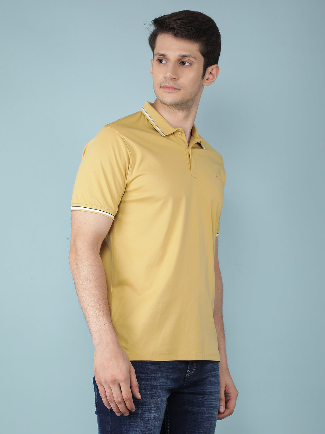 Mustard Polo Neck T-Shirt-Men T-Shirts-Crimsoune Club