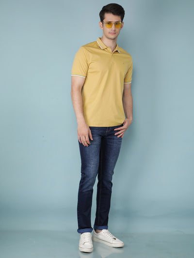 Mustard Polo Neck T-Shirt-Men T-Shirts-Crimsoune Club