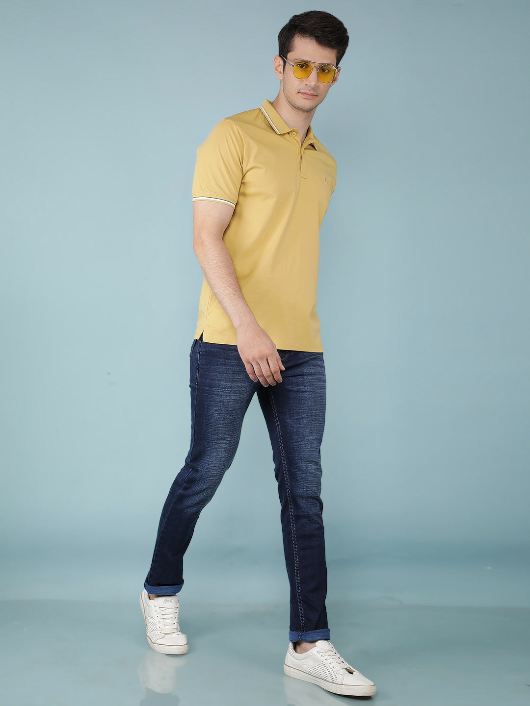 Mustard Polo Neck T-Shirt-Men T-Shirts-Crimsoune Club