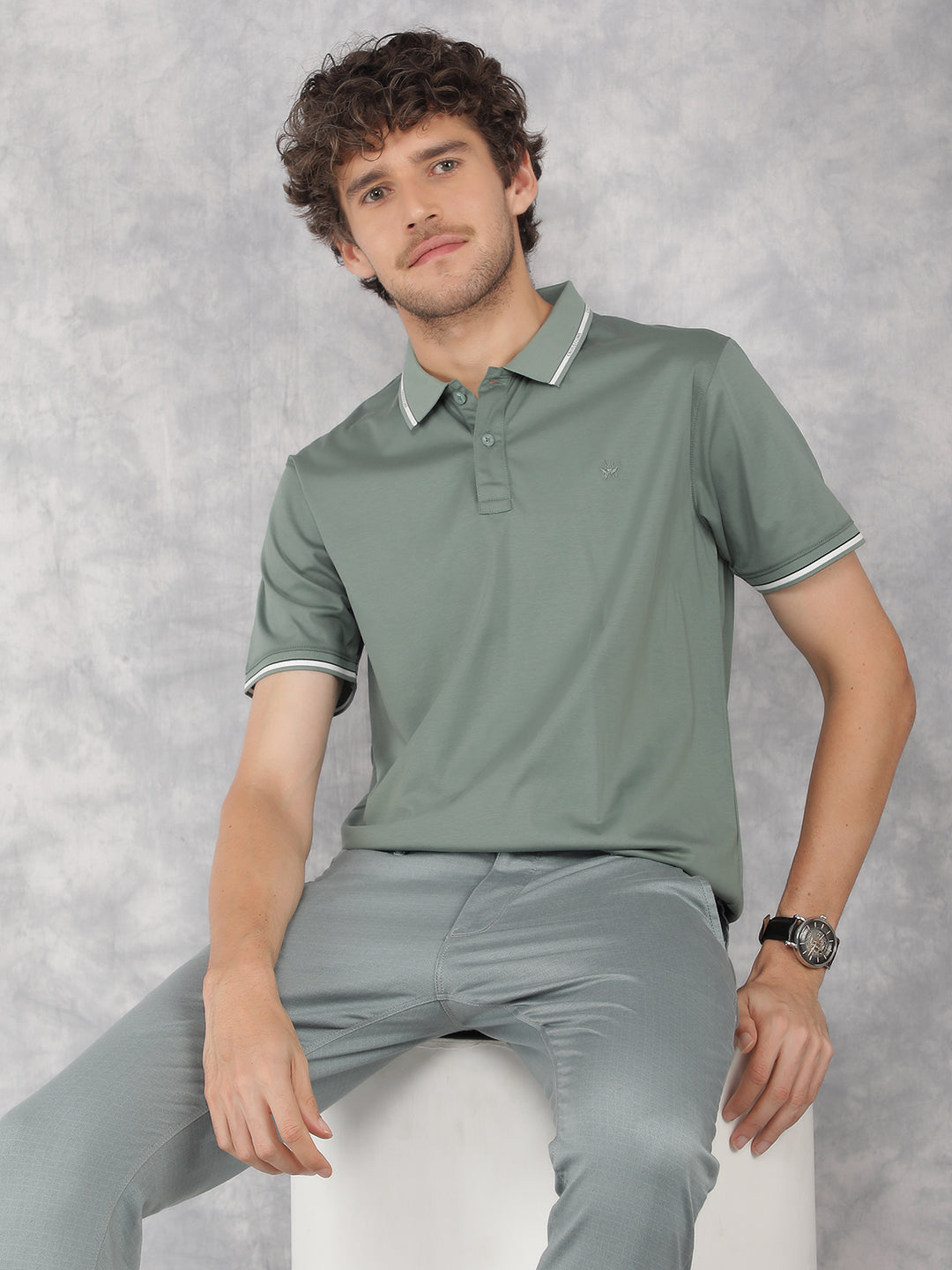 Green Polo Neck T-Shirt-Men T-Shirts-Crimsoune Club