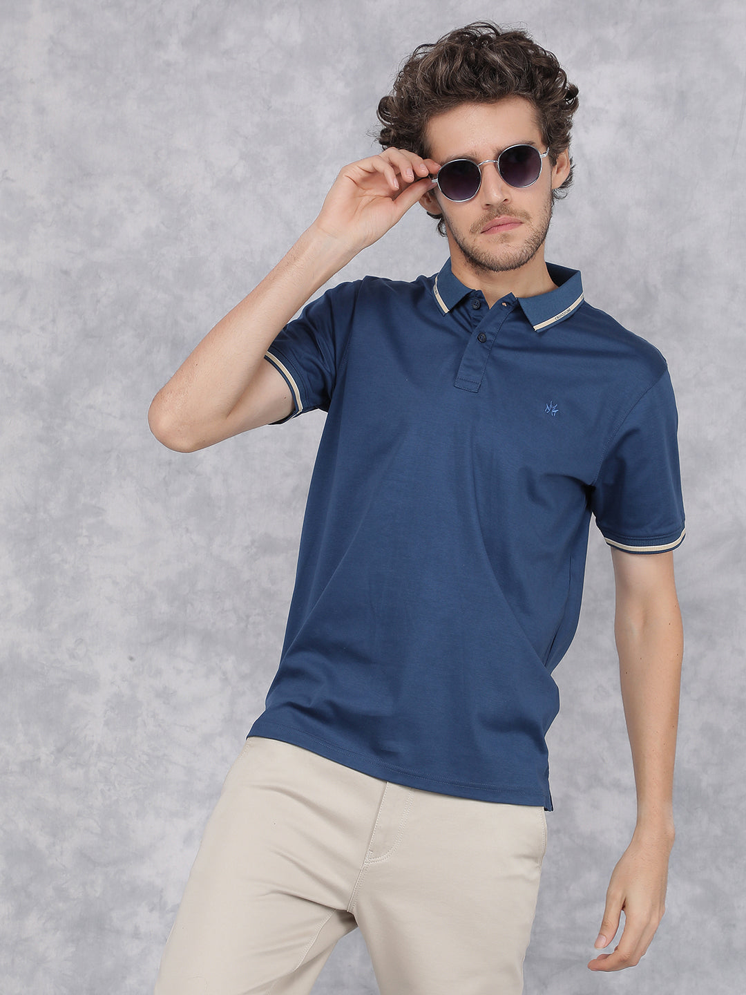 Blue Polo Neck T-Shirt-Men T-Shirts-Crimsoune Club