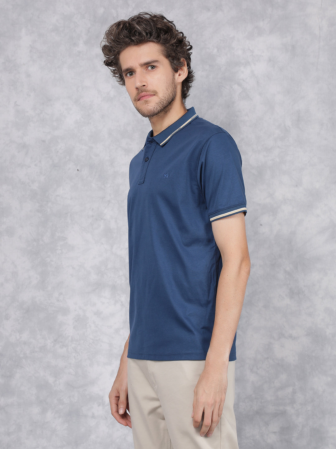 Blue Polo Neck T-Shirt-Men T-Shirts-Crimsoune Club