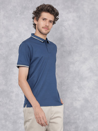 Blue Polo Neck T-Shirt-Men T-Shirts-Crimsoune Club