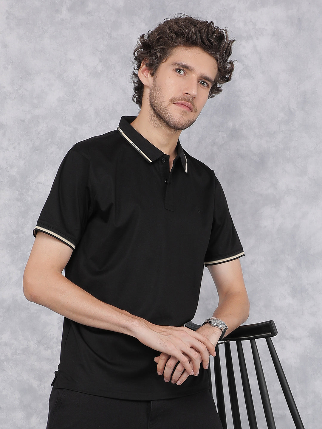 Black Polo Neck T-Shirt-Men T-Shirts-Crimsoune Club