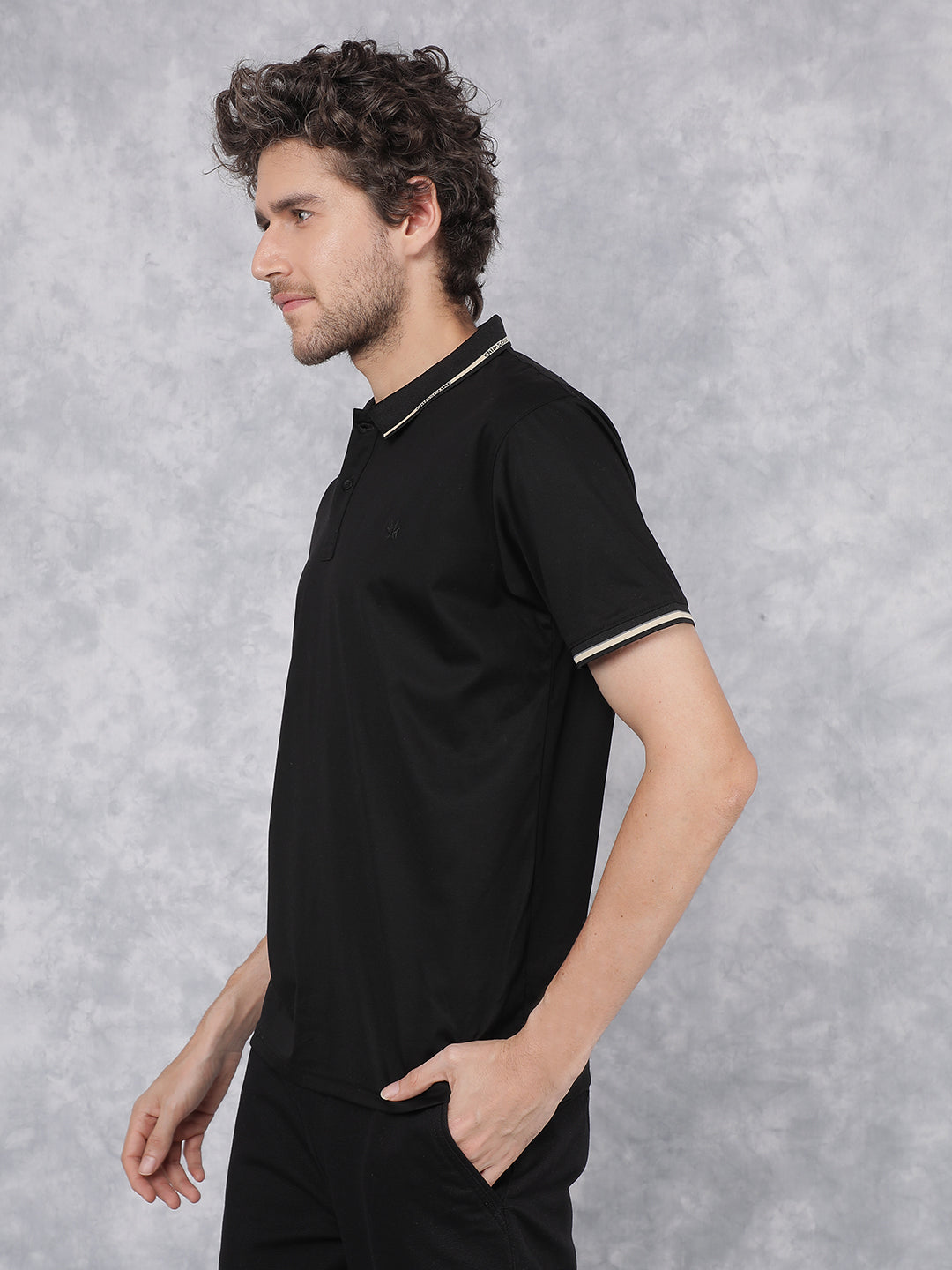 Black Polo Neck T-Shirt-Men T-Shirts-Crimsoune Club