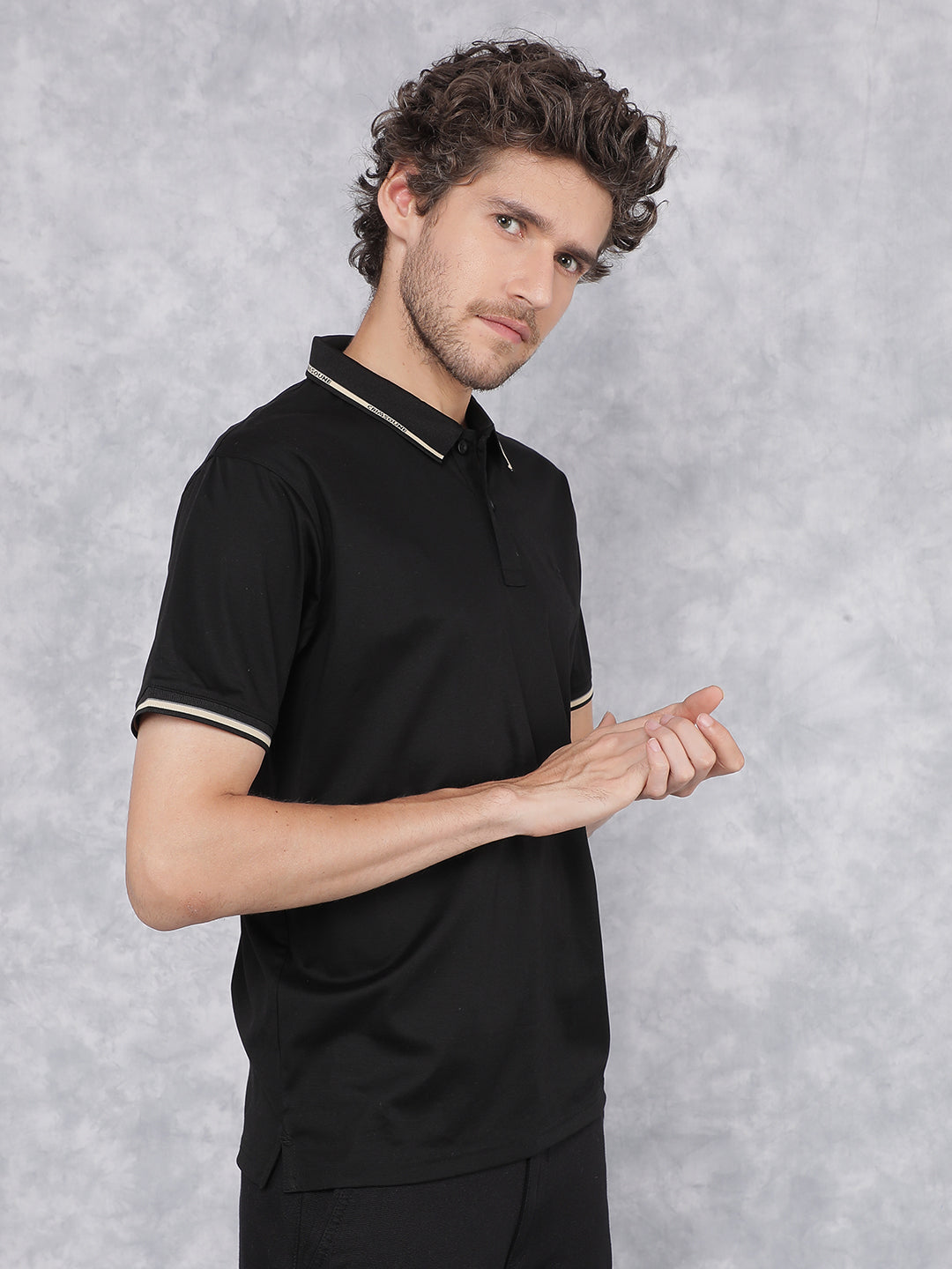 Black Polo Neck T-Shirt-Men T-Shirts-Crimsoune Club