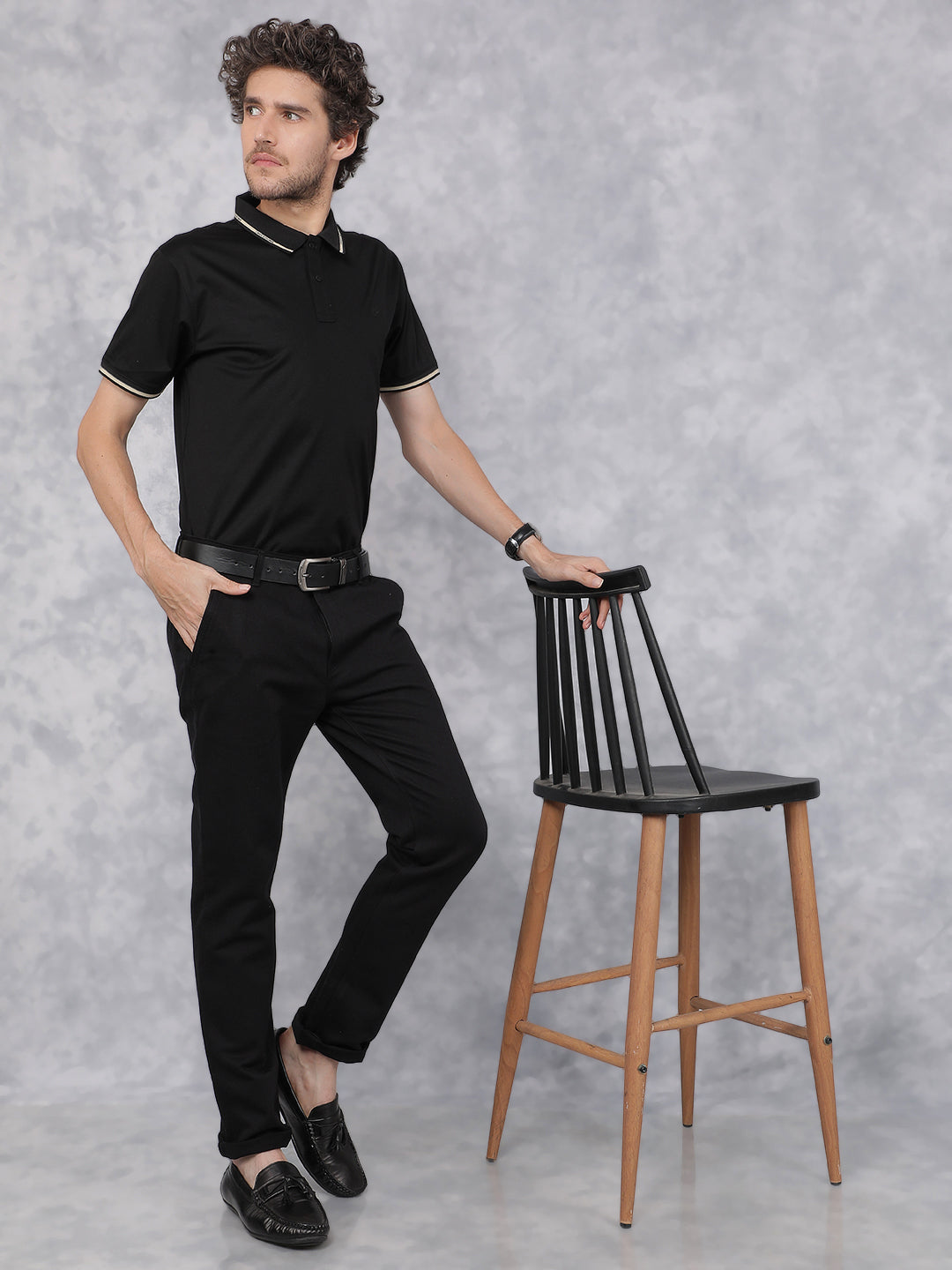 Black Polo Neck T-Shirt-Men T-Shirts-Crimsoune Club