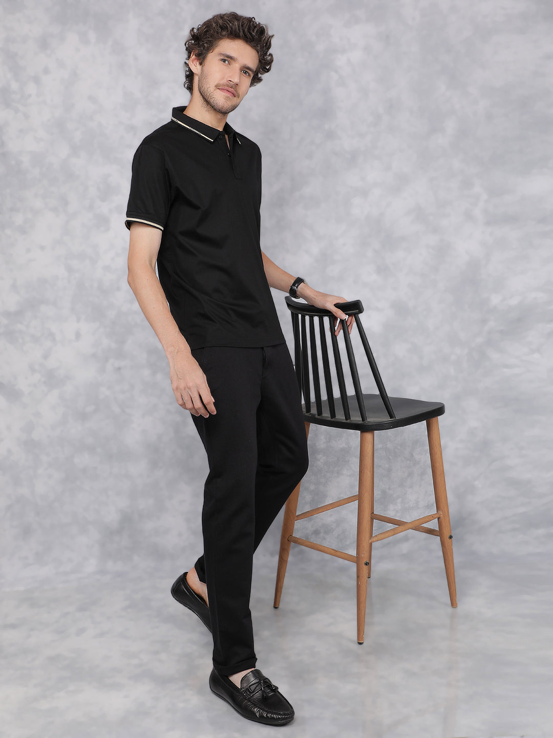 Black Polo Neck T-Shirt-Men T-Shirts-Crimsoune Club