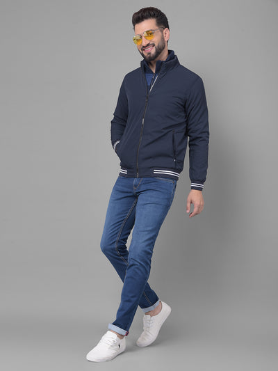 Navy Blue Bomber Jacket-Men Jackets-Crimsoune Club