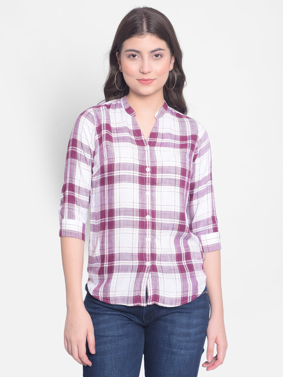 Maroon Checked Shirt-Women Shirts-Crimsoune Club