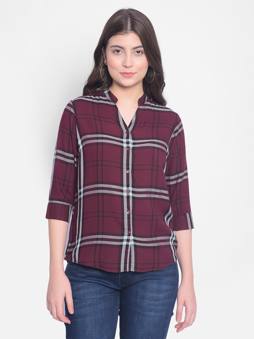 Maroon Checked Shirt-Women Shirts-Crimsoune Club