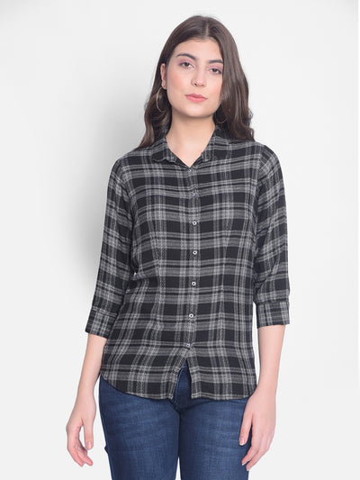 Black Checked Shirt-Women Shirts-Crimsoune Club