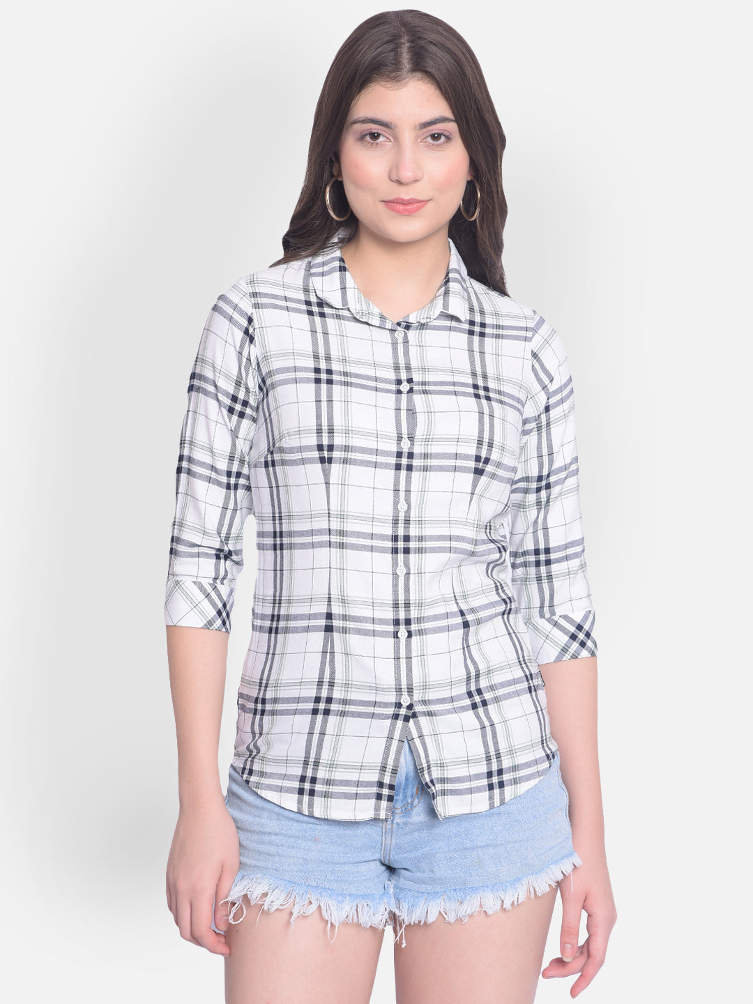 White Checked Shirt-Women Shirts-Crimsoune Club