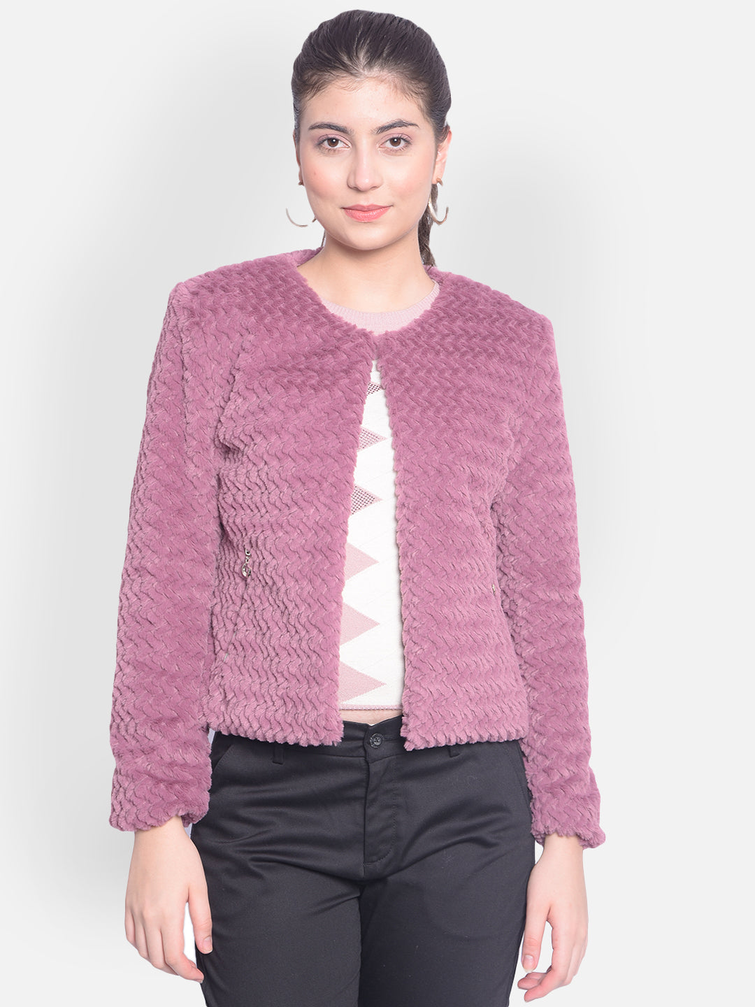 Purple Crop Fur Jackets-Women Jackets-Crimsoune Club