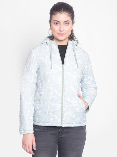 Mint Green Printed Reversible Jackets With Hood-Women Jackets-Crimsoune Club