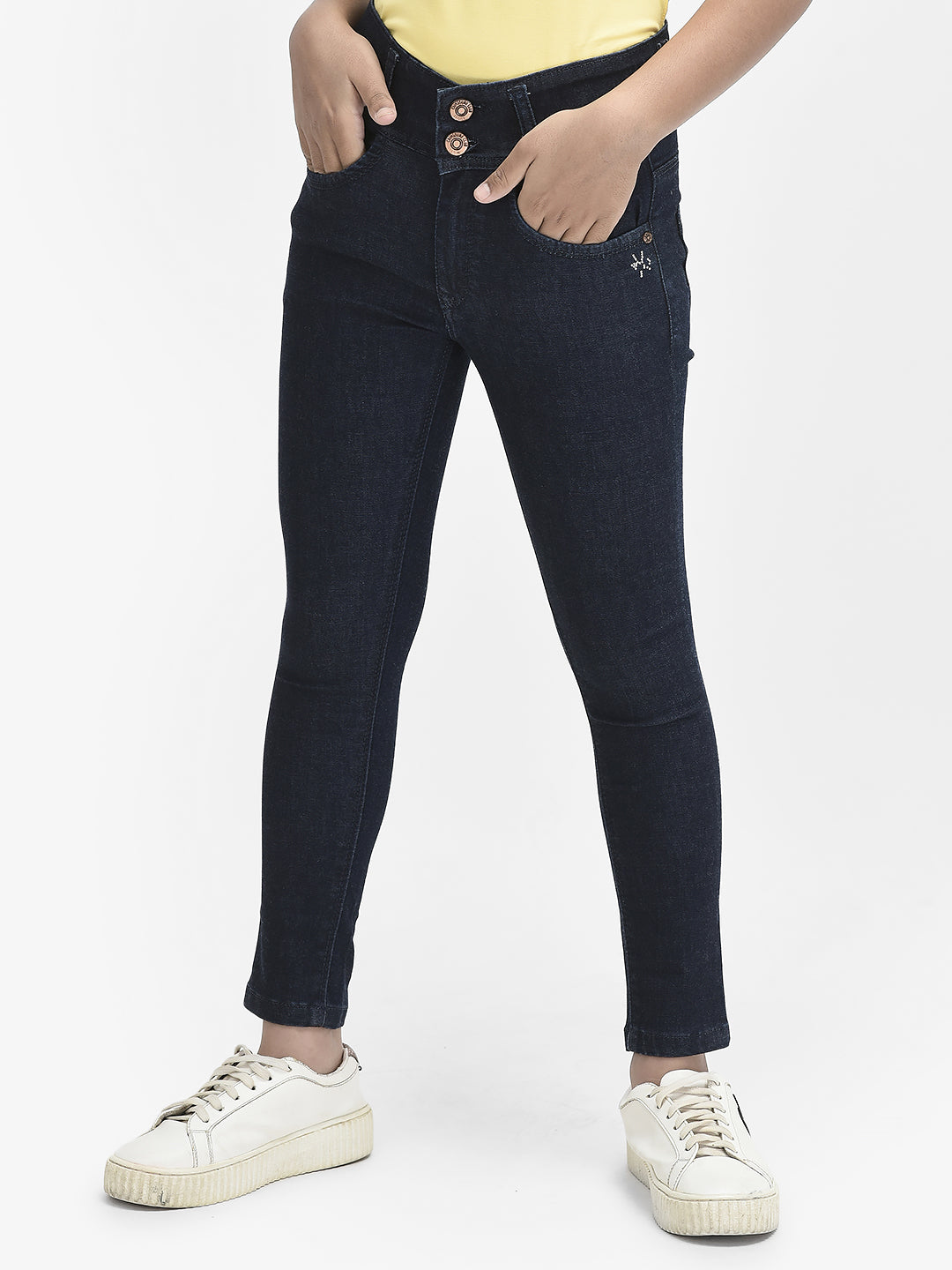 Navy Blue High Waist Jeans-Girls Jeans-Crimsoune Club