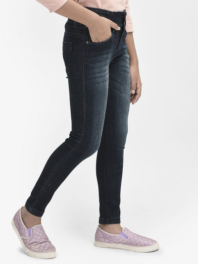 Navy Blue High Waist Jeans-Girls Jeans-Crimsoune Club