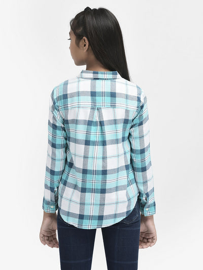 Turquoise Checked Shirt-Girls Shirts-Crimsoune Club