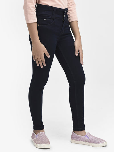 Navy Blue High Waist Jeans-Girls Jeans-Crimsoune Club