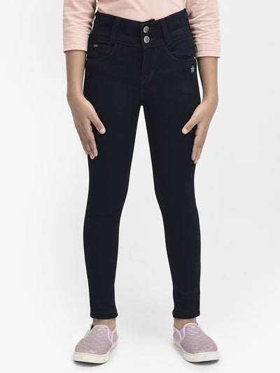 Navy Blue High Waist Jeans-Girls Jeans-Crimsoune Club