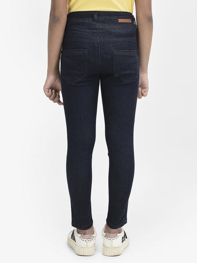 Navy Blue High Waist Jeans-Girls Jeans-Crimsoune Club