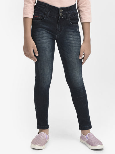 Navy Blue High Waist Jeans-Girls Jeans-Crimsoune Club