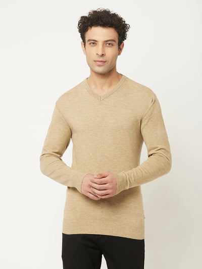 Beige Sweater with Melange Texture-Men Sweaters-Crimsoune Club