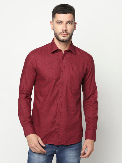 Maroon Floral Shirt-Men Shirts-Crimsoune Club