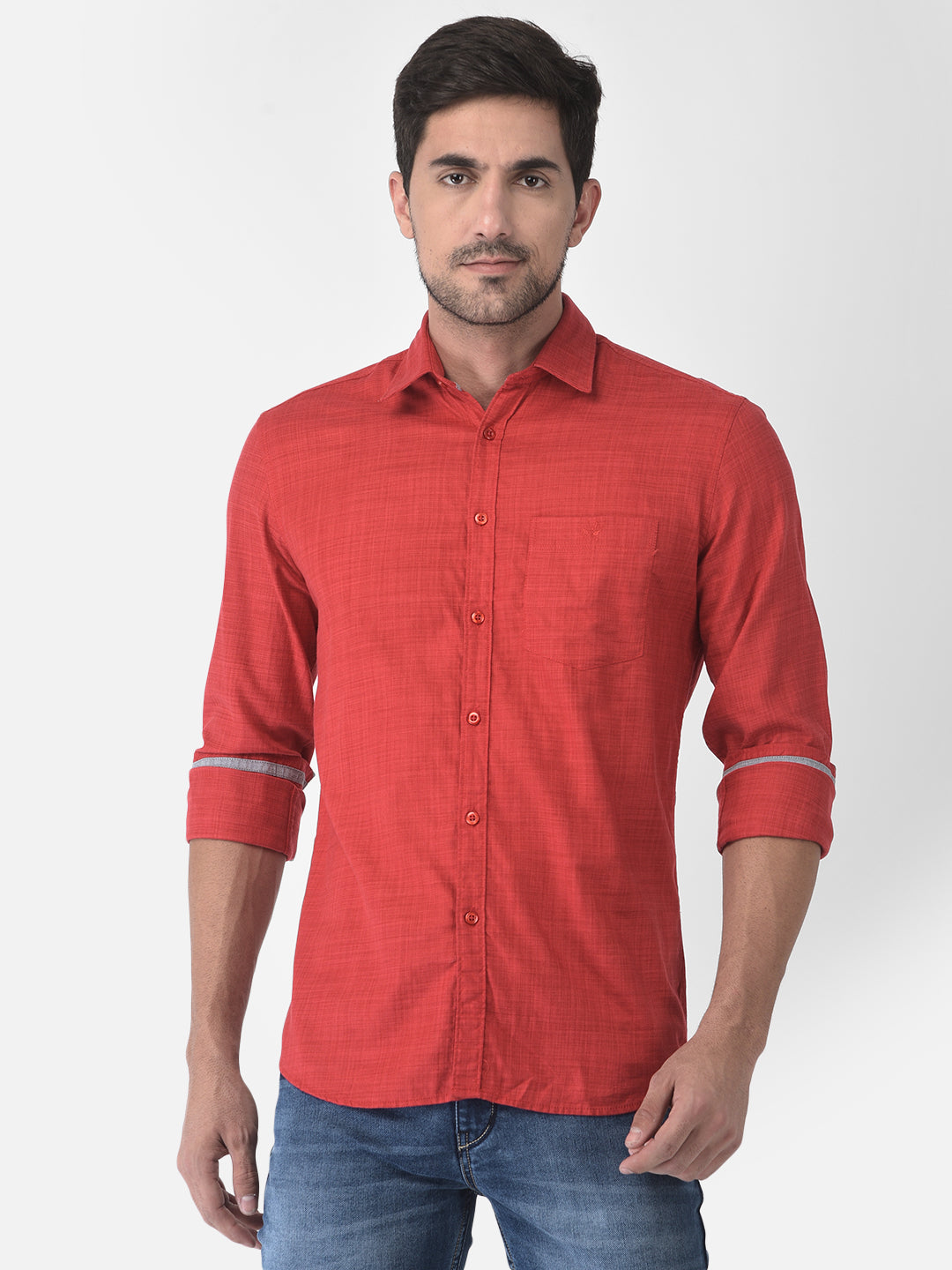 Textured Red Shirt - Men Shirts