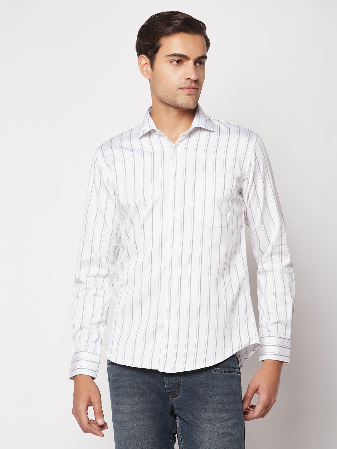  White Striped Business Shirt