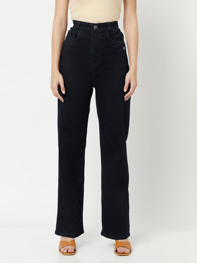 Navy Blue Straight Jeans-Women Jeans-Crimsoune Club