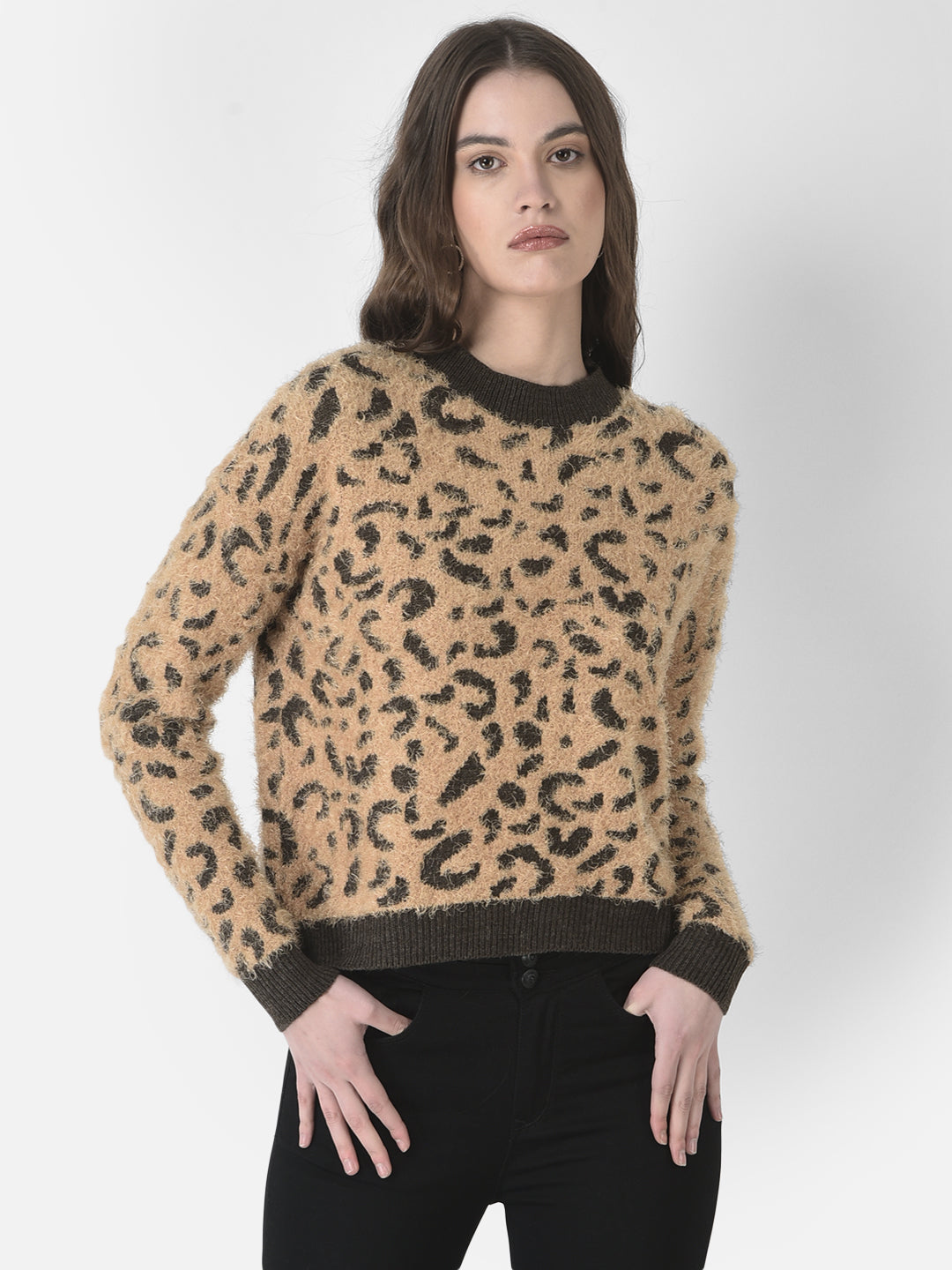  Fuzzy Animal Print Sweater