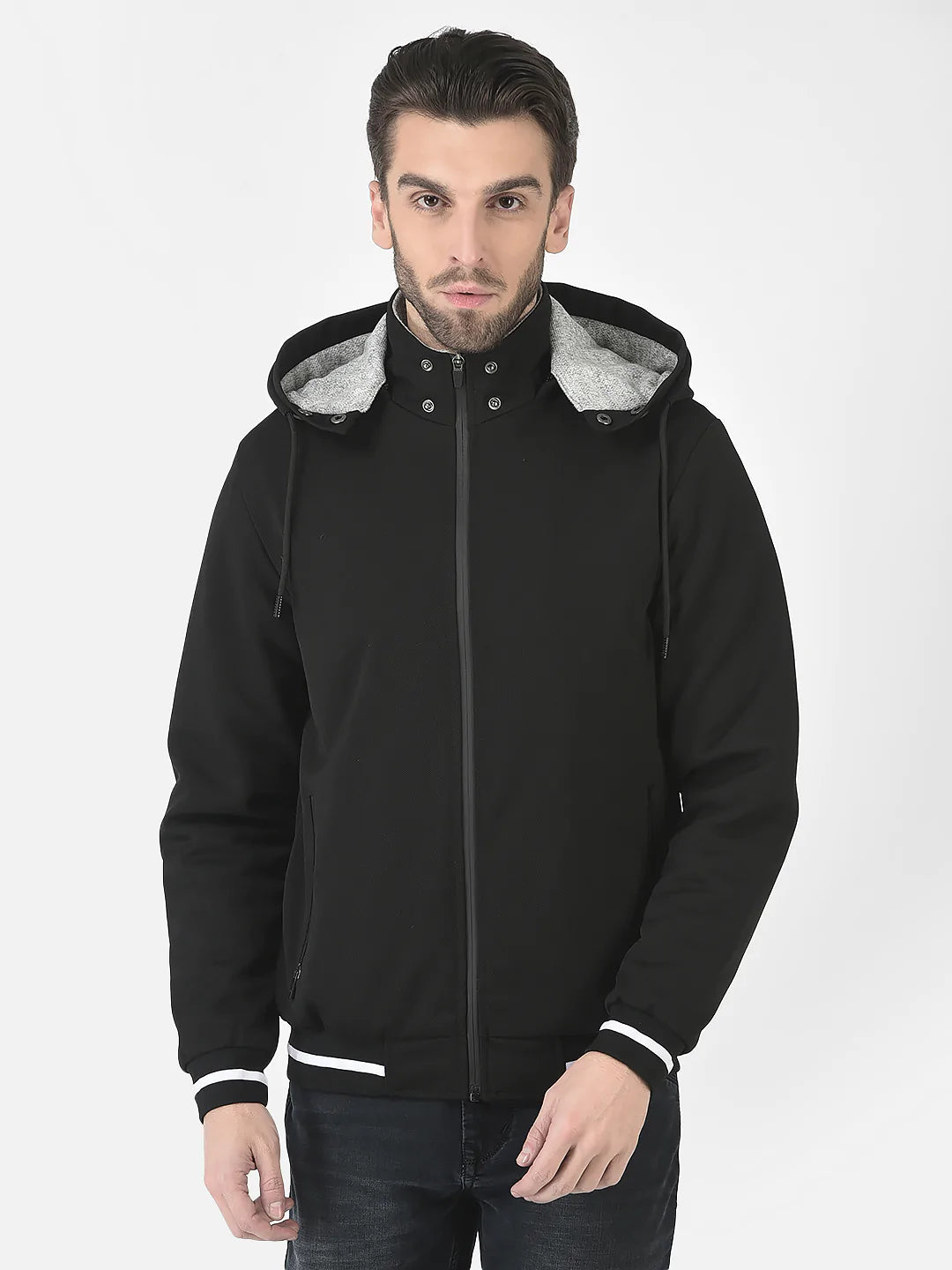  Black Hooded Bomber Jacket 