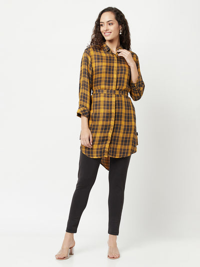 Mustard Checked High-Low Shirt-Women Shirts-Crimsoune Club