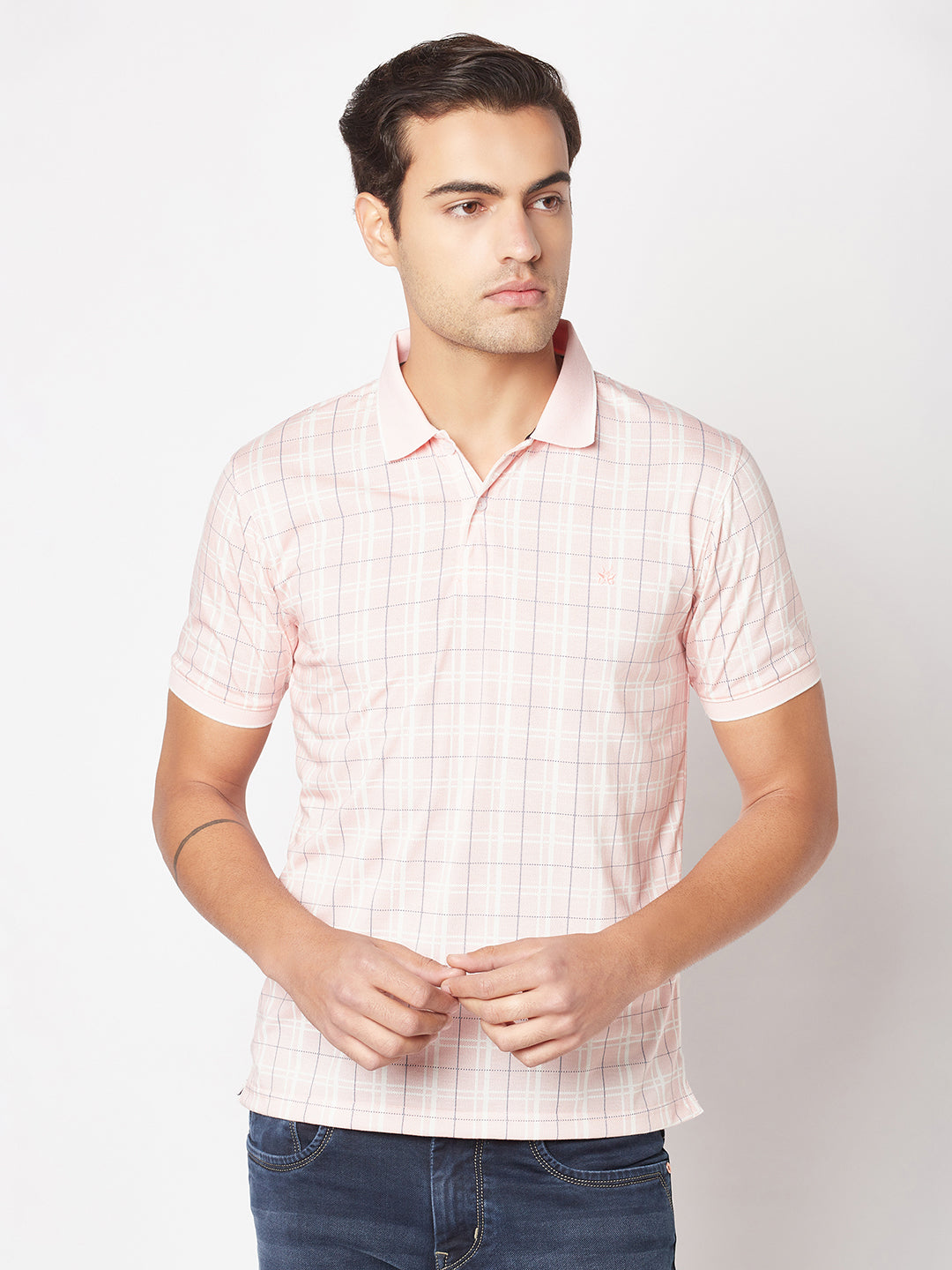  Peach Checked Polo T-Shirt