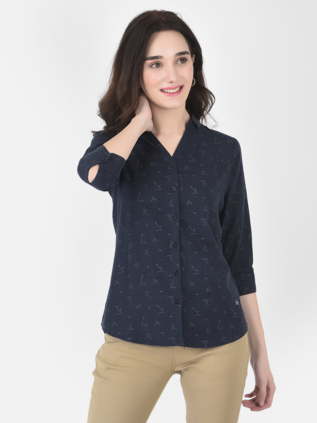 Navy Blue Printed Shirt - Women Shirts