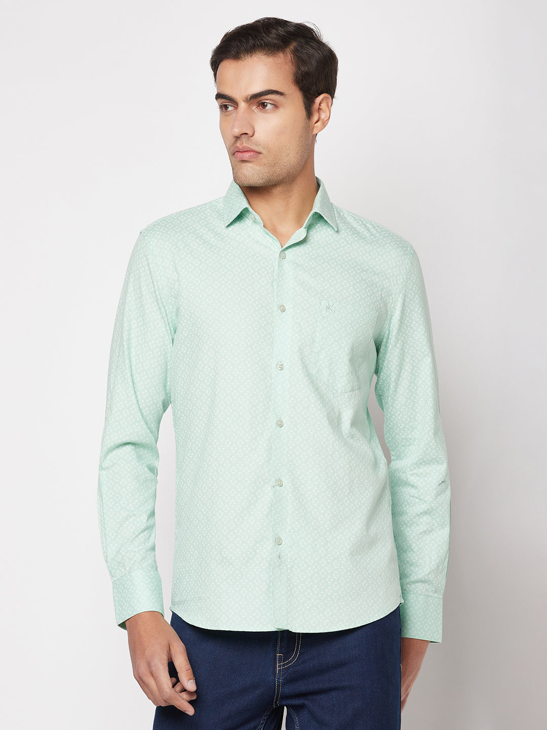  Light Green Geometric Print Shirt